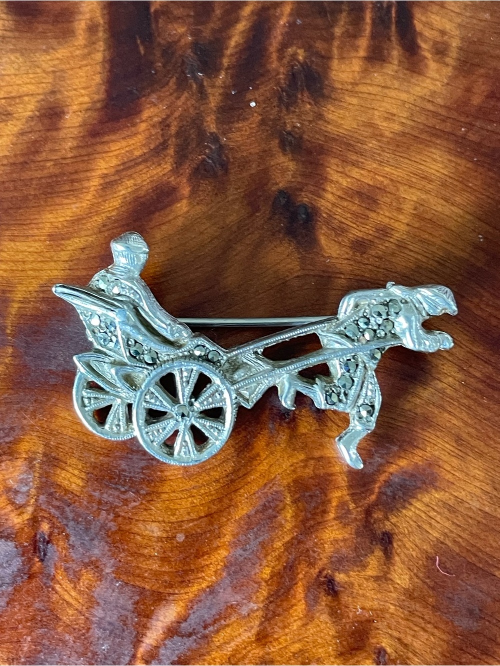 Vintage Silver tone & Marcasite Chinese Asian Rickshaw Brooch Pin - Unbranded
